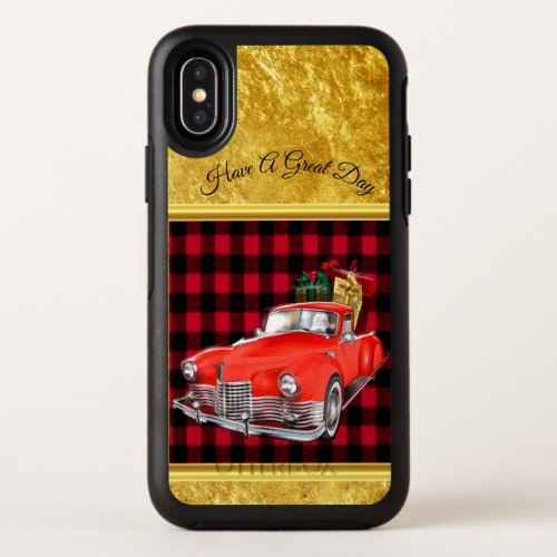 Santa Claus in a red old timer antique vintage car OtterBox Symmetry iPhone X Case