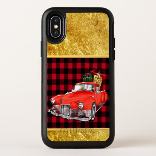 Santa Claus in a red old timer antique vintage car OtterBox Symmetry iPhone X Case