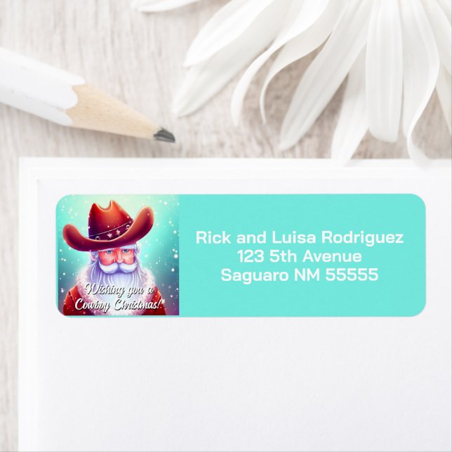 Santa Claus in a Western Hat Christmas Label (Insitu)