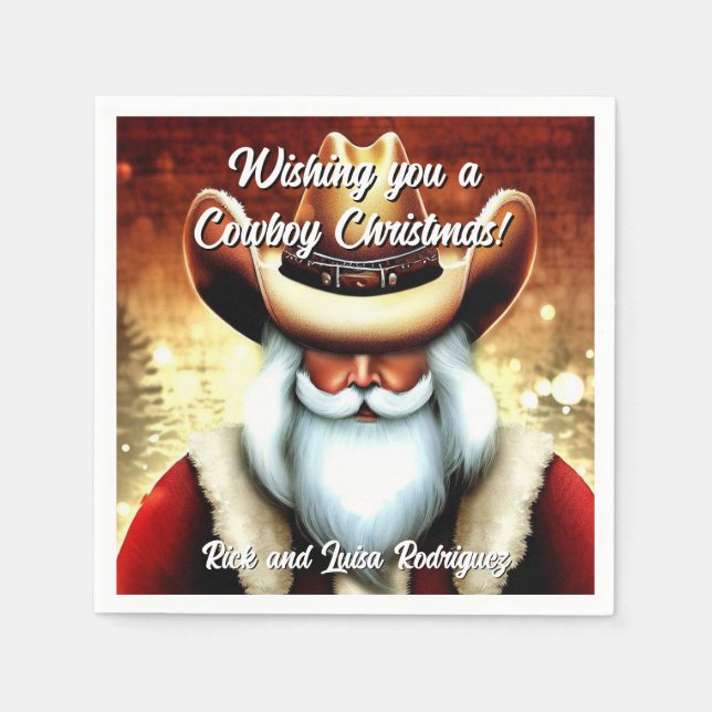 Santa Claus in a Western Hat Christmas Napkins (Front)