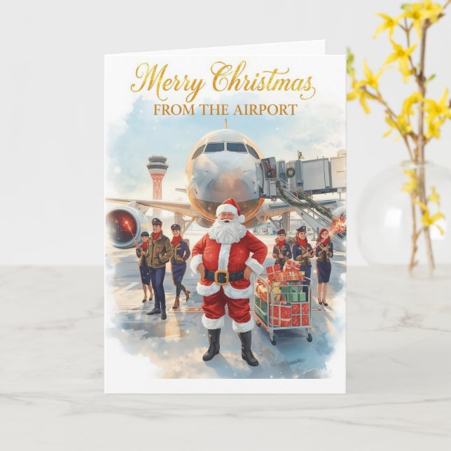 Santa Claus in at the airport Card (Yellow Flower)