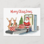 Santa Claus in at the airport Holiday Postcard