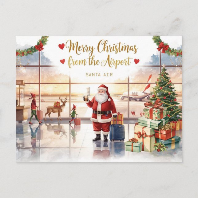 Santa Claus in at the airport Holiday Postcard (Front)