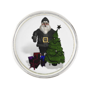 Santa Claus In Black Leather Dress Pin