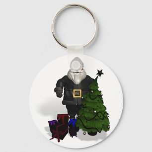 Santa Claus In Black Leather Keychain