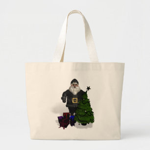 Santa Claus In Black Leather Large Tote Bag