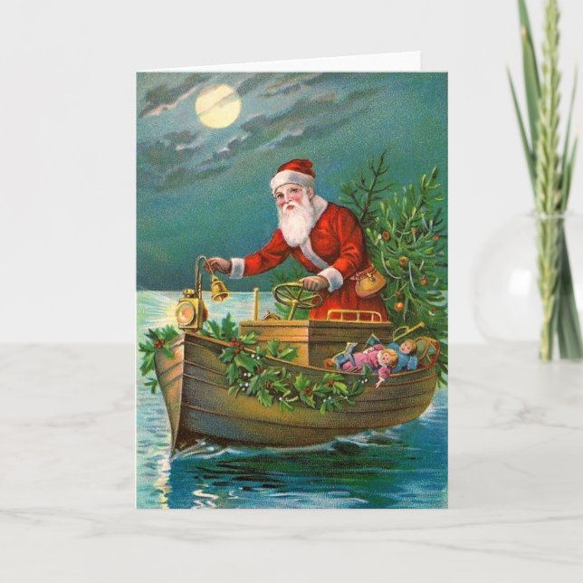 Santa Claus in Boat Holiday Card (Front)