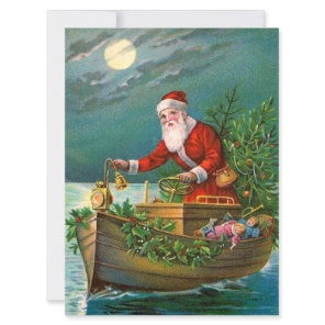 Santa Claus in Boat Holiday Card