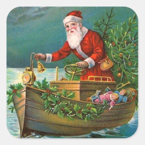 Santa Claus in Boat Square Sticker