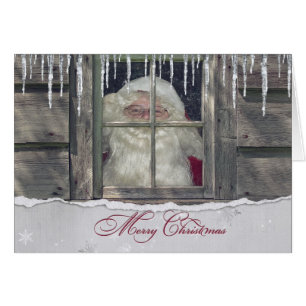 Santa Claus in cabin winter with icicles Cards