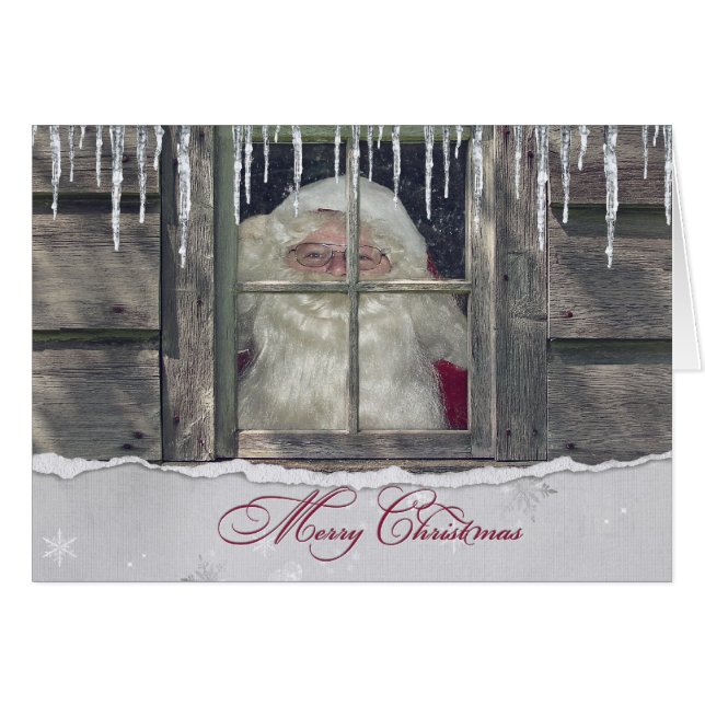 Santa Claus in cabin winter with icicles Cards (Front Horizontal)
