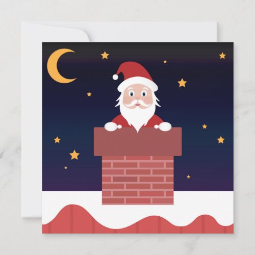 Santa Claus in Chimney on House Roof Xmas night