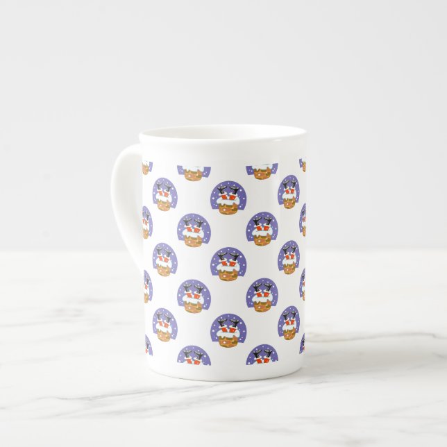 Santa Claus In Chimney, Snow, Christmas, New Year Bone China Mug (Front Left)