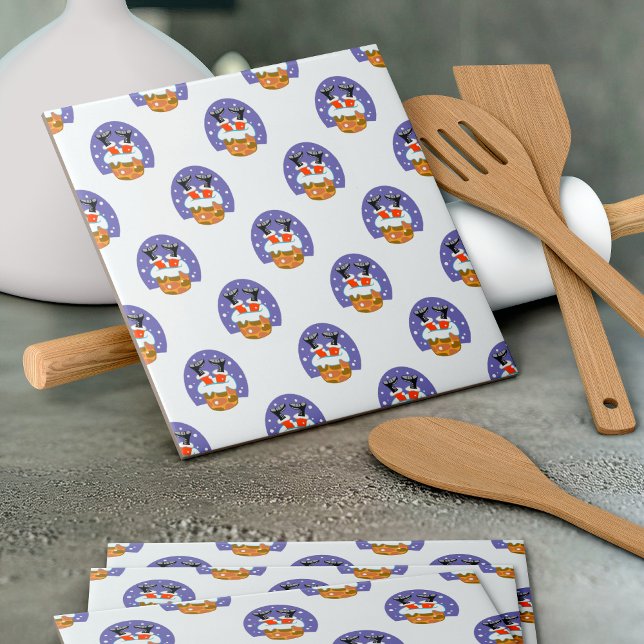 Santa Claus In Chimney, Snow, Christmas, New Year Ceramic Tile (Creator Uploaded)