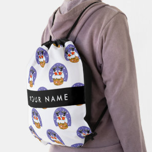 Santa Claus In Chimney, Snow, Christmas, New Year Drawstring Bag