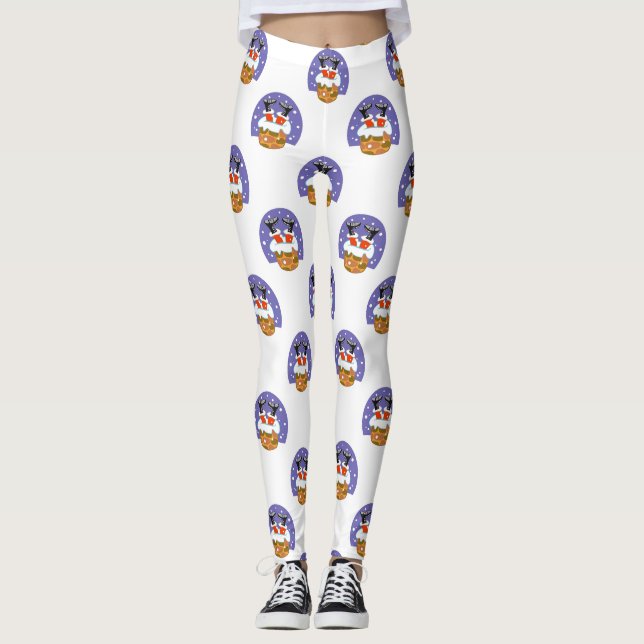 Santa Claus In Chimney, Snow, Christmas, New Year Leggings (Front)