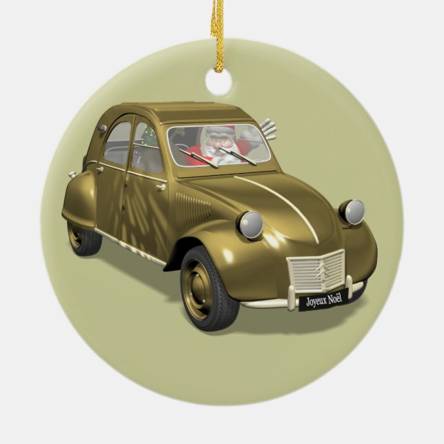 Santa Claus In Citroen 2CV Ceramic Ornament (Back)