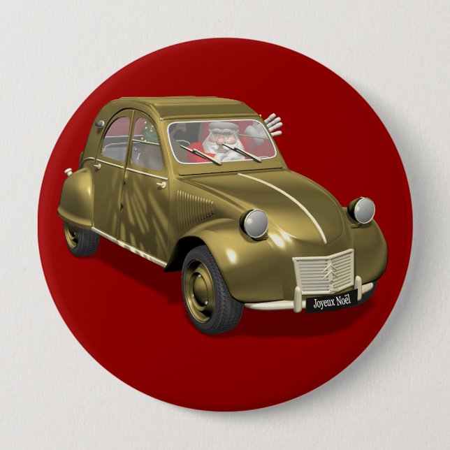 Santa Claus In Citroen 2CV Pinback Button (Front)