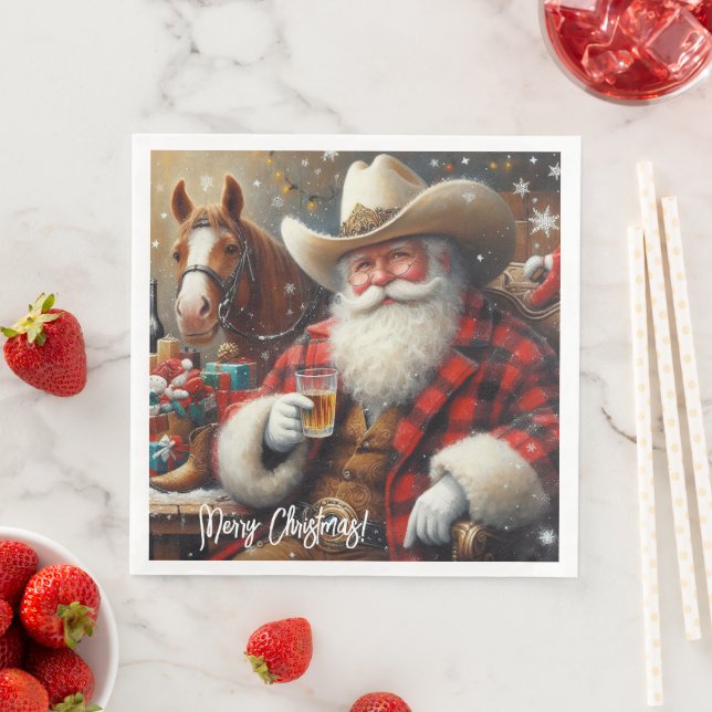  Santa Claus in Cowboy Hat Christmas Paper Dinner Napkins (Insitu)