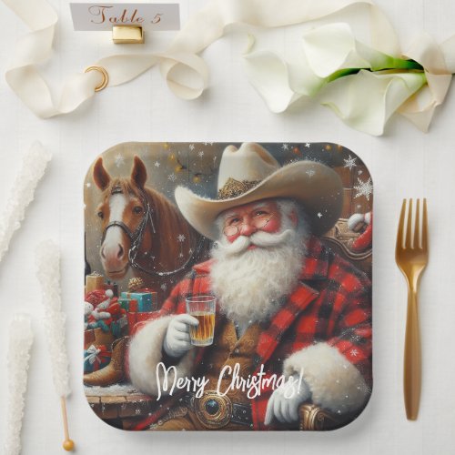  Santa Claus in Cowboy Hat Christmas Paper Plates
