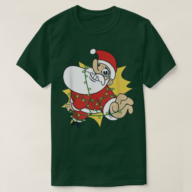 Santa Claus in fairy lights funny Santa Claus Chri T-Shirt (Design Front)
