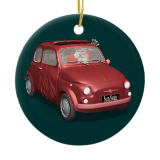 Santa Claus In Fiat 500 Ceramic Ornament