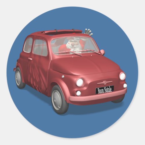 Santa Claus In Fiat 500 Classic Round Sticker