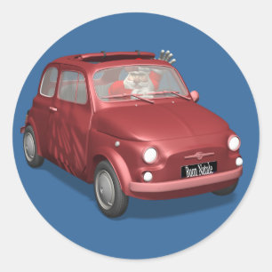 Santa Claus In Fiat 500 Classic Round Sticker