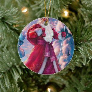 Santa Claus in forest Ceramic Ornament