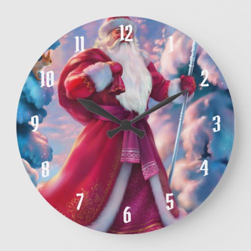 Santa Claus in forest Large Clock