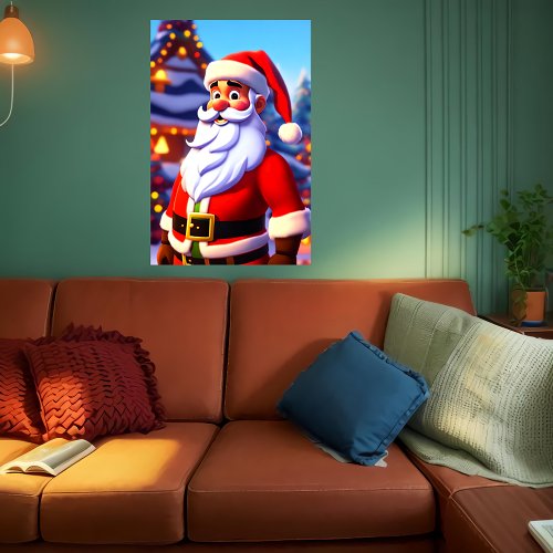 Santa Claus in front of a Christmas home  AI Art Poster