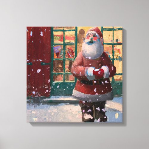 Santa Claus in Front of Toy Shop AI Art Canvas Print