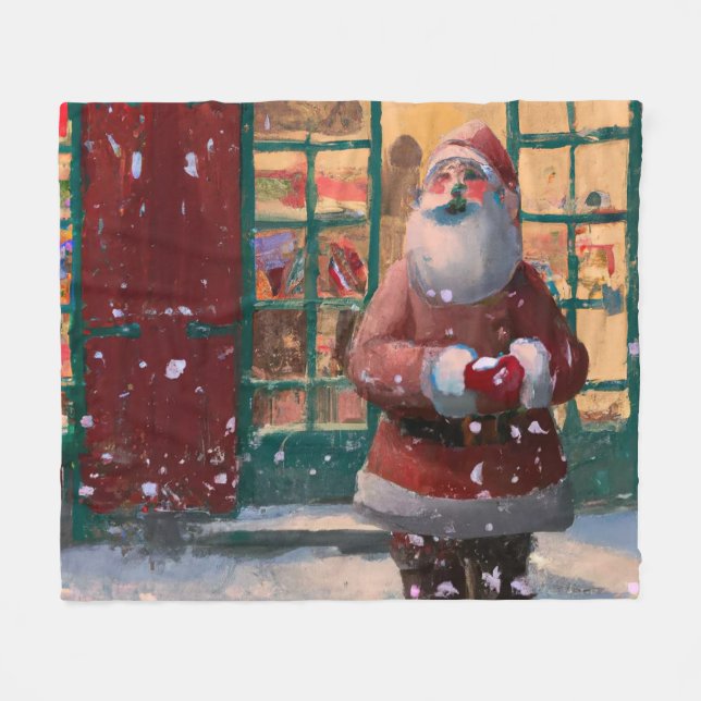 Santa Claus in Front of Toy Shop AI Art Fleece Blanket (Front (Horizontal))