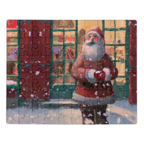 Santa Claus in Front of Toy Shop AI Art Jigsaw Puzzle
