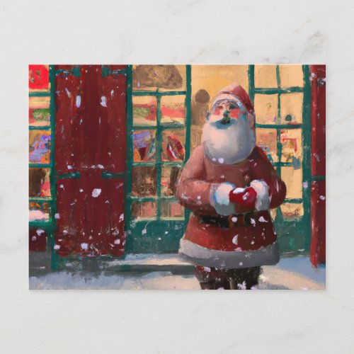 Santa Claus in Front of Toy Shop AI Art Postcard