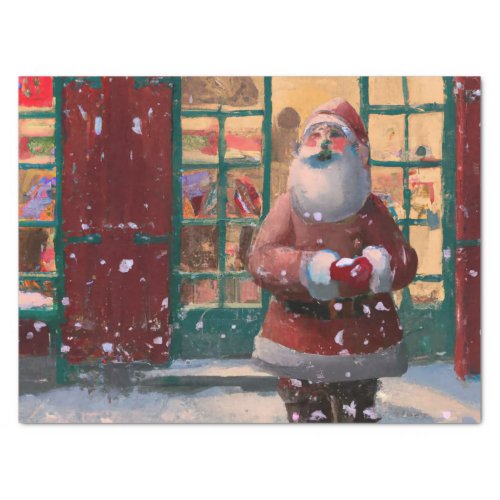 Santa Claus in Front of Toy Shop AI Art Tissue Paper