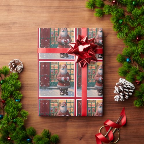 Santa Claus in Front of Toy Shop AI Art Wrapping Paper