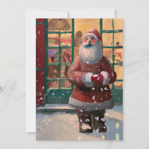 Santa Claus in Front of Toy Shop AI Card