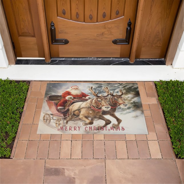 Santa Claus in His Sleigh with Reindeer Doormat (Outdoor)