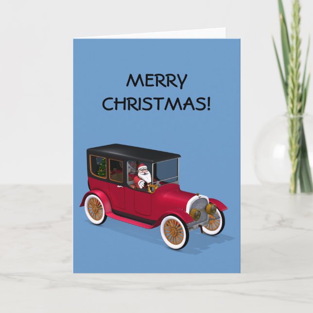 Santa Claus In Hot Rod Holiday Card (Front)