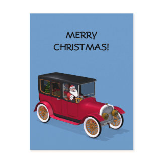 Santa Claus In Hot Rod Holiday Postcard