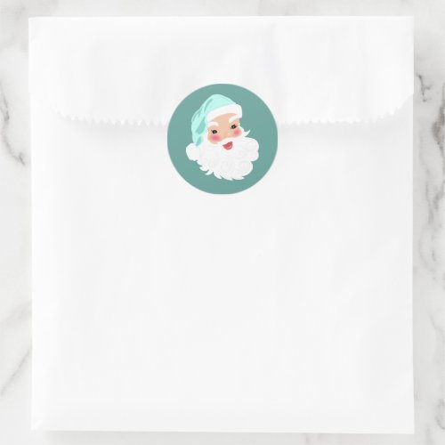 Santa Claus in Mint Green Hat Vintage Christmas Classic Round Sticker