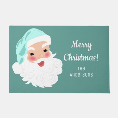 Santa Claus in Mint Green Hat Vintage Christmas Doormat