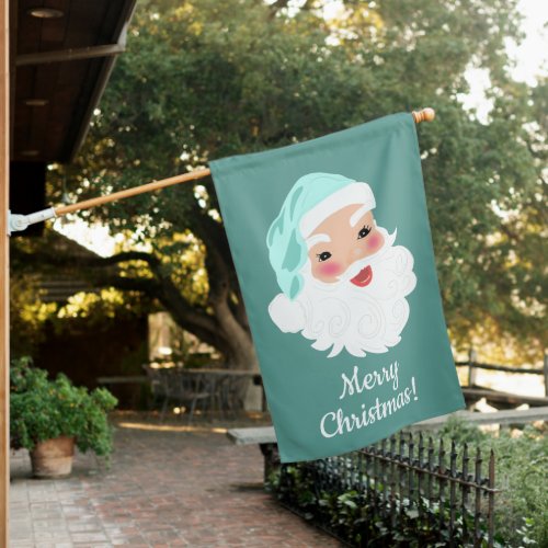 Santa Claus in Mint Green Hat Vintage Christmas House Flag