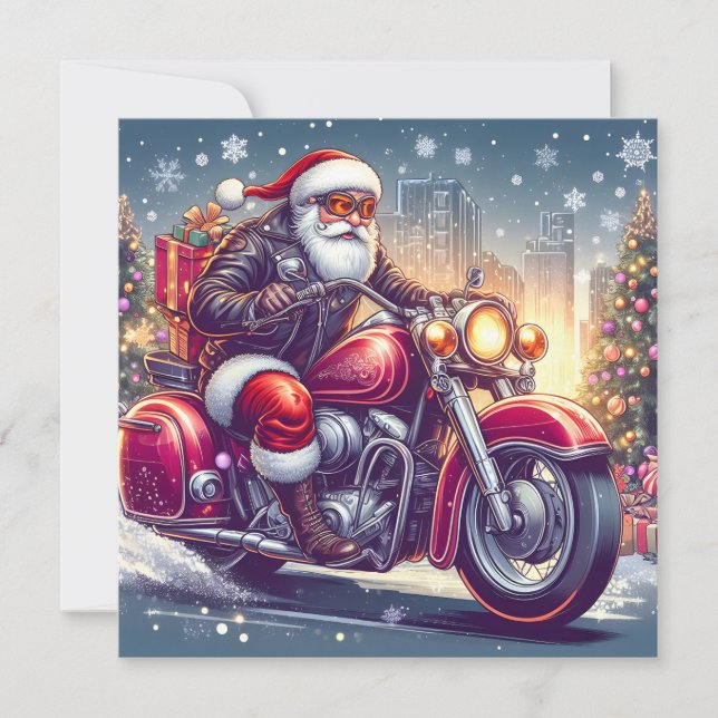Santa Claus in motorcycle mode Holiday Card (Front)