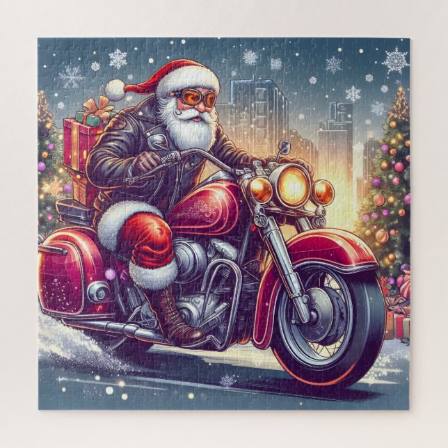 Santa Claus in motorcycle mode Jigsaw Puzzle (Vertical)