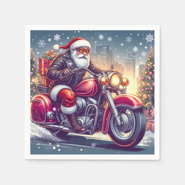 Santa Claus in motorcycle mode Napkins (Front)