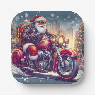 Santa Claus in motorcycle mode Paper Plates