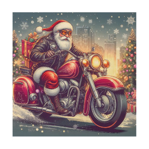 Santa Claus in motorcycle mode Wood Wall Art