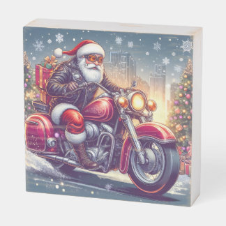 Santa Claus in motorcycle mode Wooden Box Sign